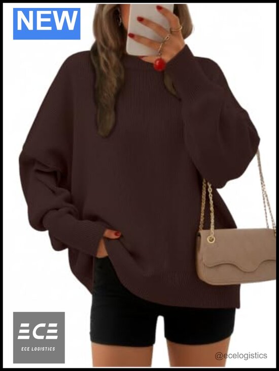 Sweaters - Oversized Chunky Knit Batwing Sleeve Pullover Sweater Ribbed